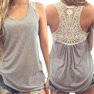 Gray Lace Racer Back Tank Top
